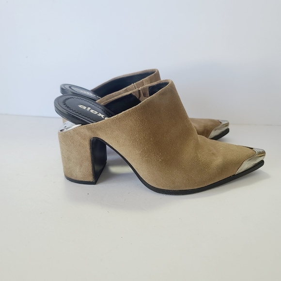Alexander Wang Su Calf Taupe Suede Pointed Toe Mule with Silver Cap Heel Size 36 - Picture 4 of 8